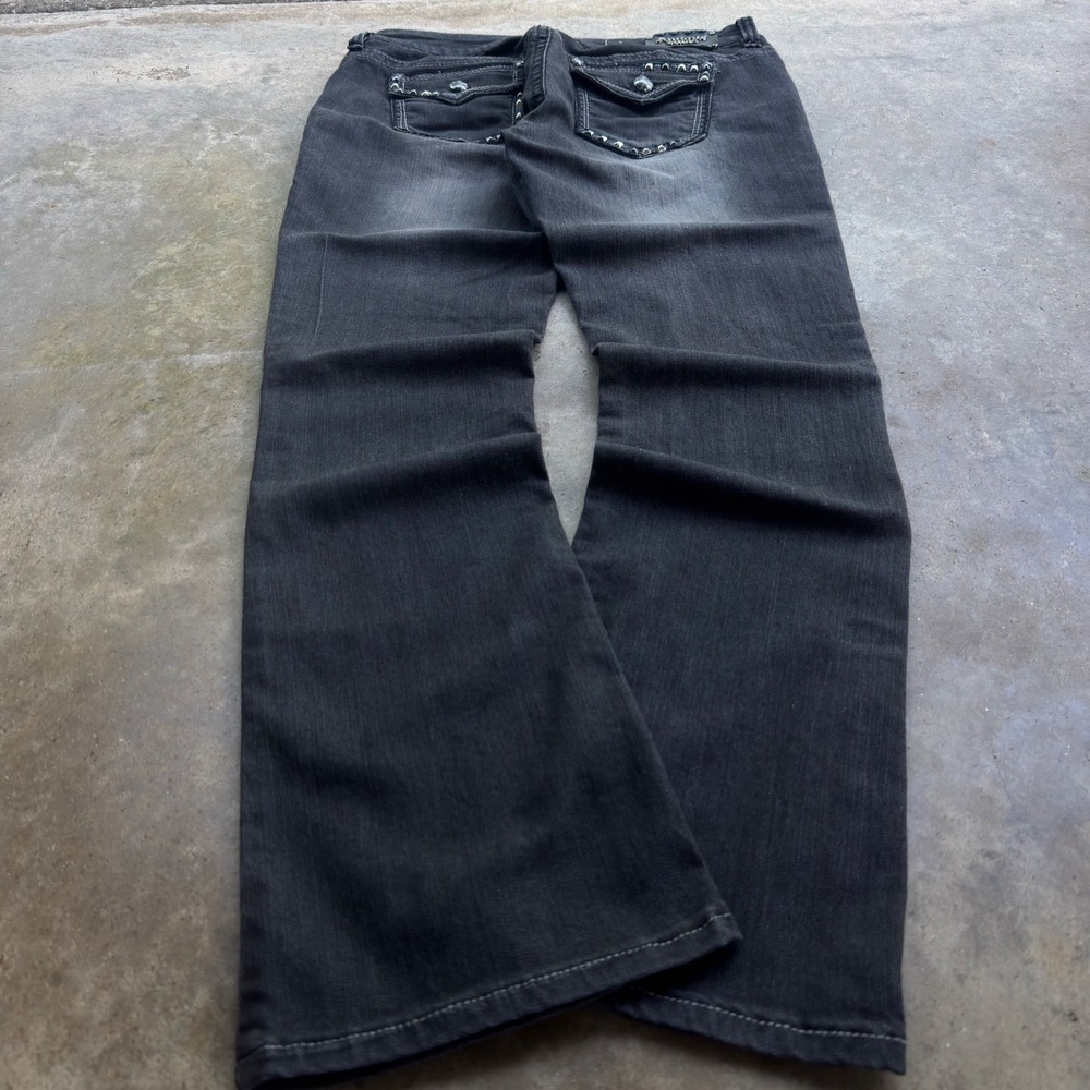 Vintage Y2K Antique Rivet Studded Bootcut Jeans Grunge Black 34x31 (j2)